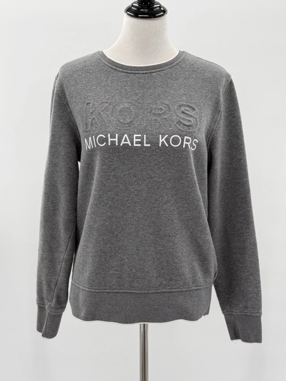 Michael Kors Logo Sweatshirt Gray Fleece Lined Pullover Crewneck Medium